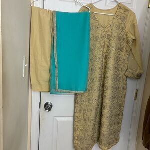 Gold and Teal Traditional Dress Set